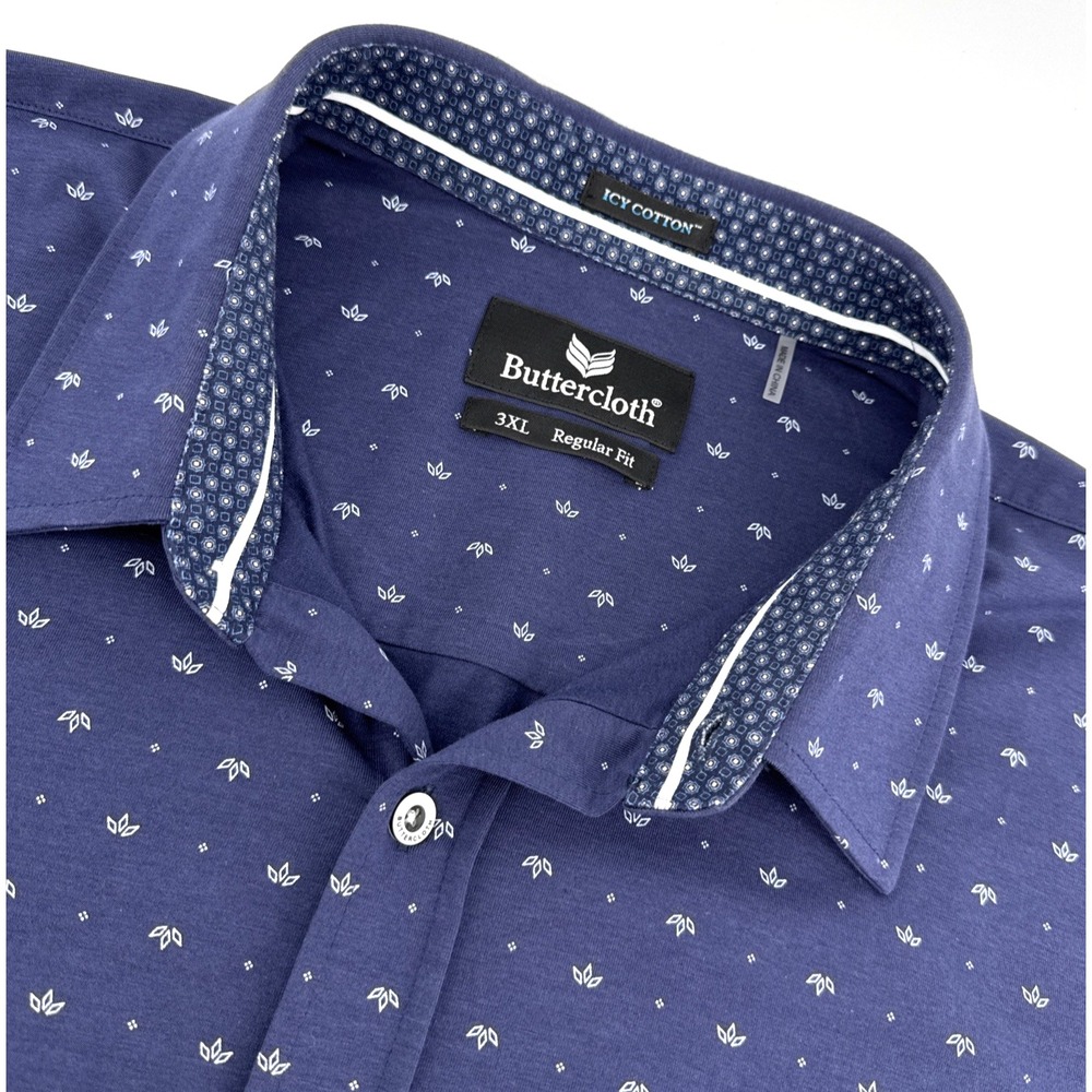 Buttercloth Long Sleeve Shirt Men's 3XL Navy Microprint Performance Stretch Cool